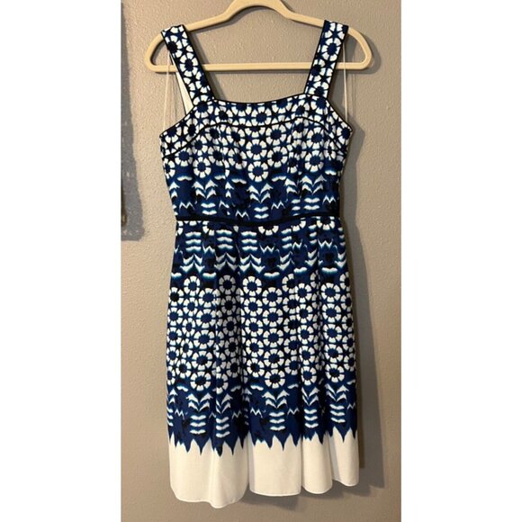Adrianna Papell A Line Dress 4 Blue Black White Ikat Print Sleeveless Summer NEW - Picture 8 of 8